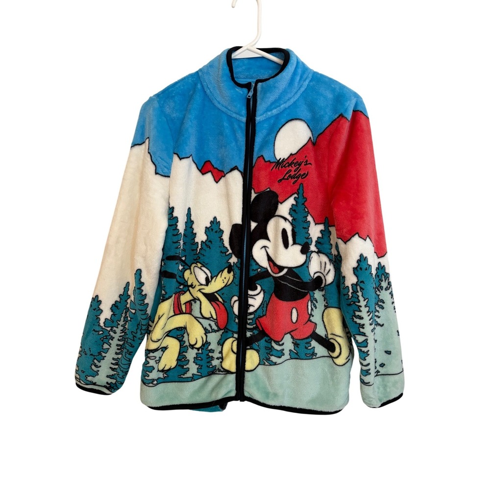 Disney Mickey Mouse Pluto Fleece Scenic Jacket Mickey's Lodge Blue XS NWT